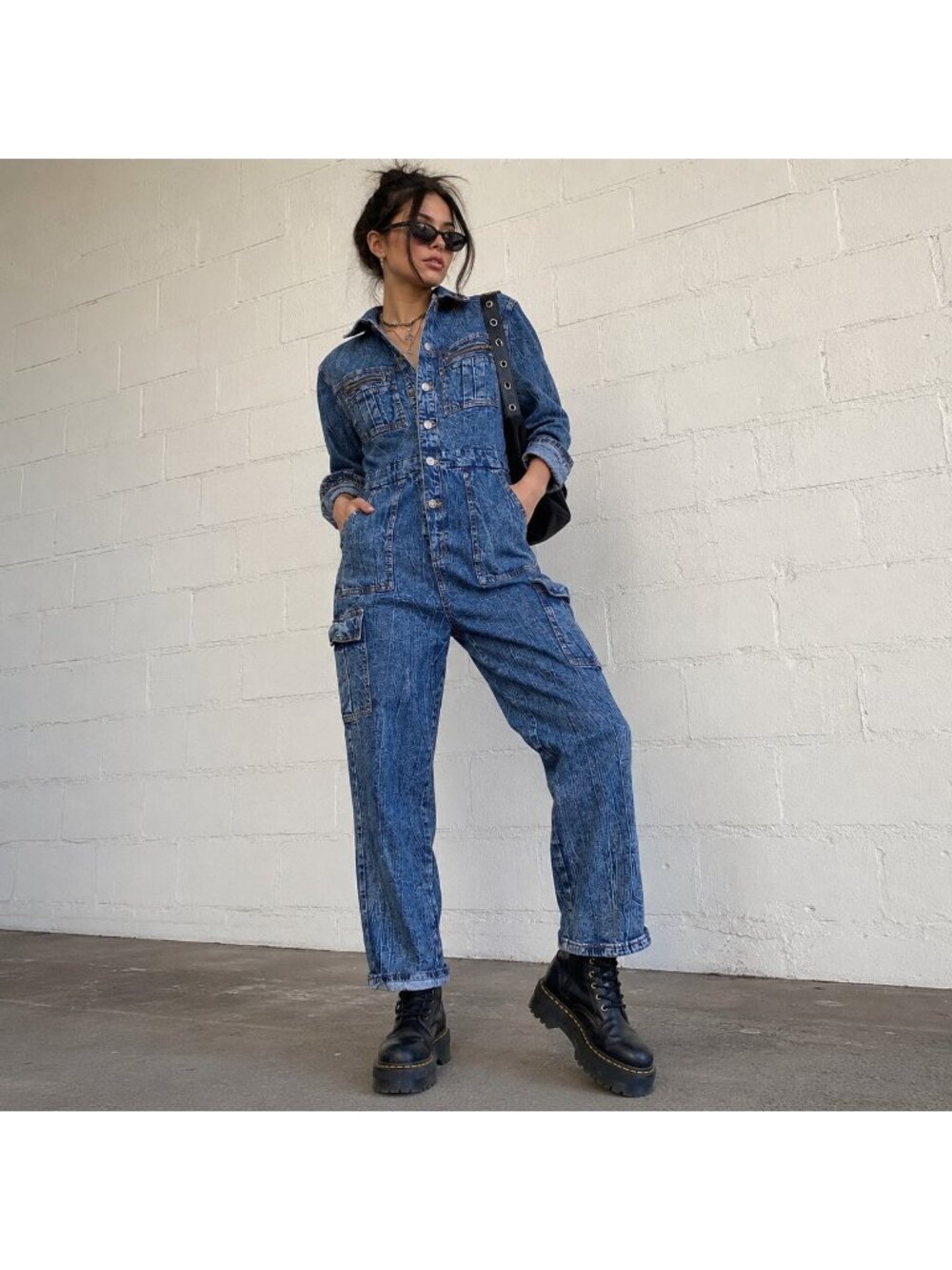 Signatures Denim Utility Jumpsuit Small Cargo Coveralls Zip Pocket "The Boss"